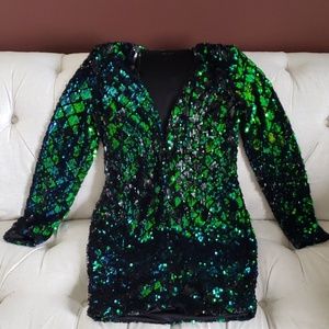 Lac Bleu Mermaid Deep Plunge Mini Dress